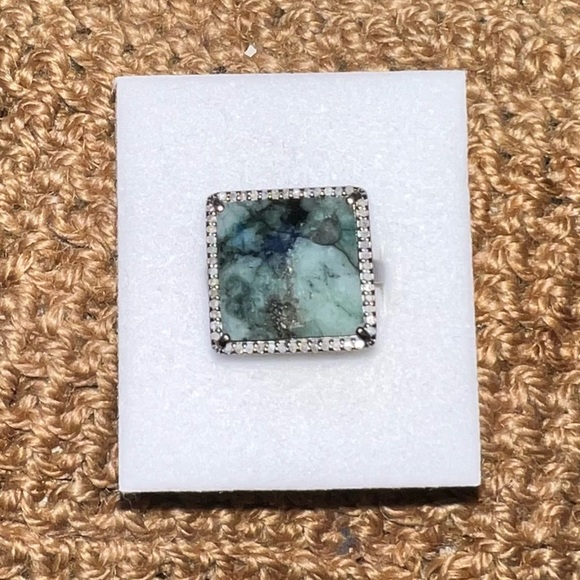 Adornia Fine Jewelry Sterling Silver Princess Cut Quarts & Diamond Halo Ring - Picture 2 of 5